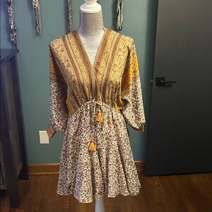 Aakaa Yellow and Brown Floral Midi Dress